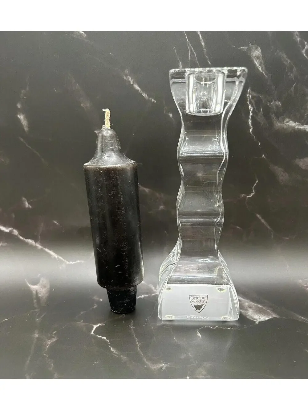 Orrefors Crystal Candle Holder and Black Candle Stick (1 Count)